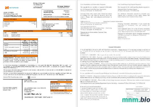 USA Netspend Bank wyciąg z kredytu hipotecznego w formatach Word i PDF